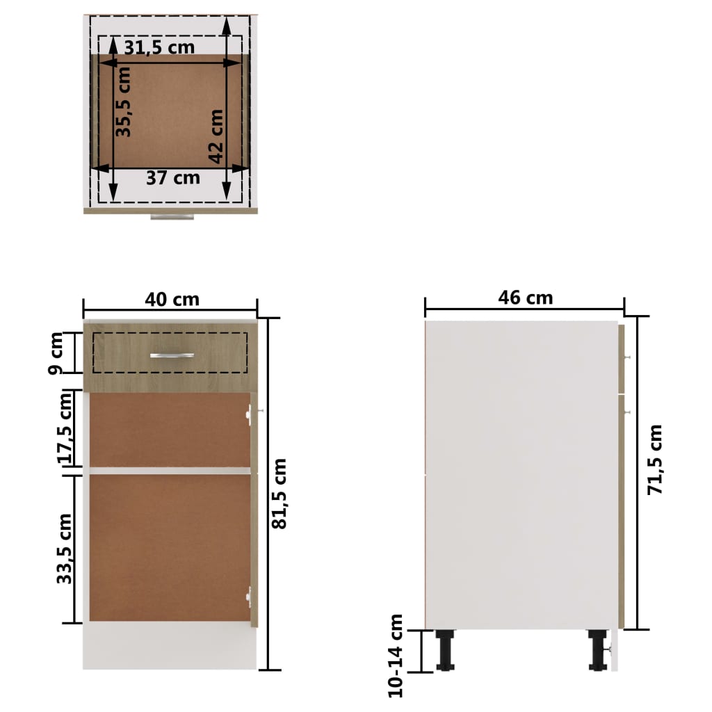 Stylish Drawer Bottom Cabinet Sonoma Oak - Engineered Wood with Kitchen Cabinets