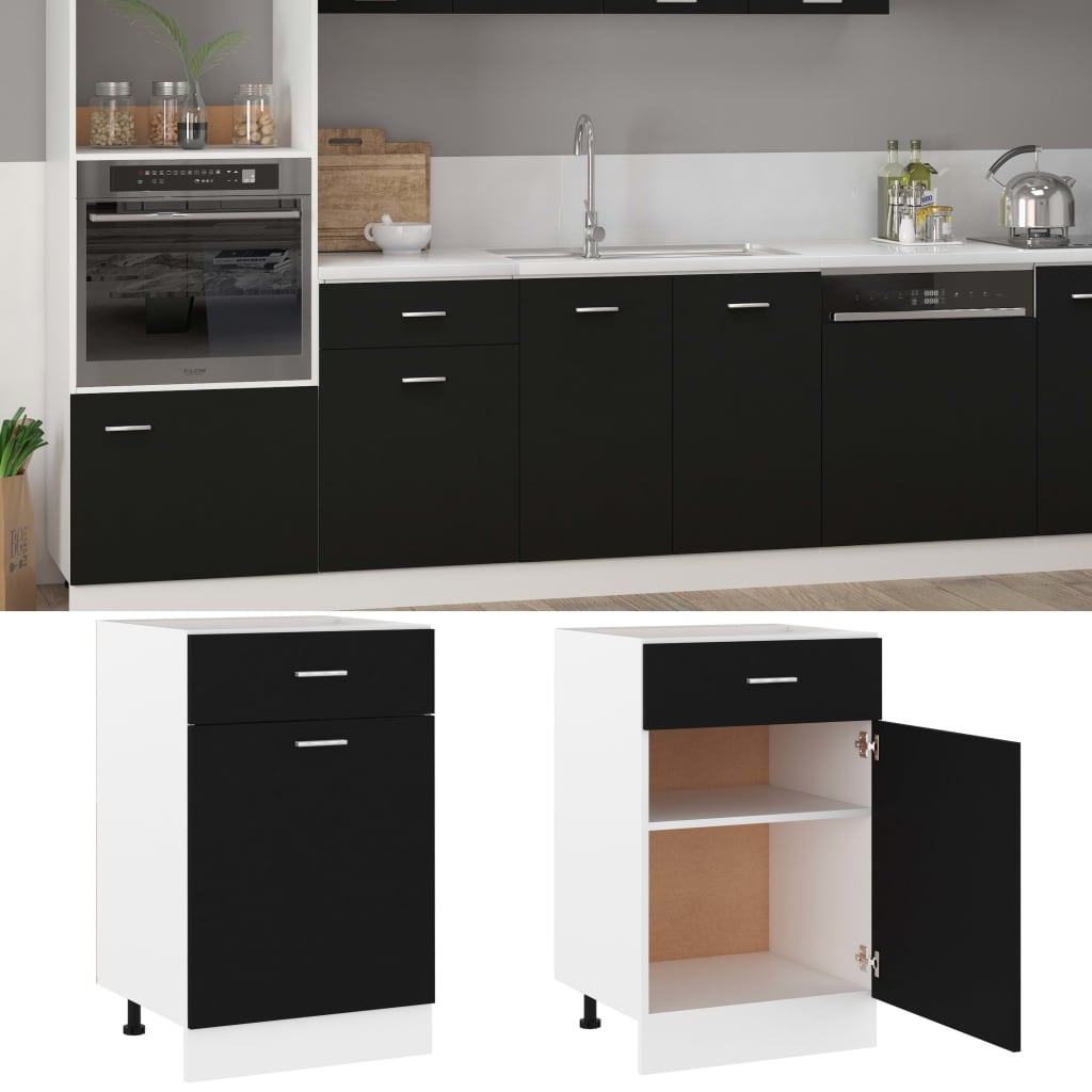 Black colour - Stylish Drawer Bottom Cabinet Black Engineered Wood