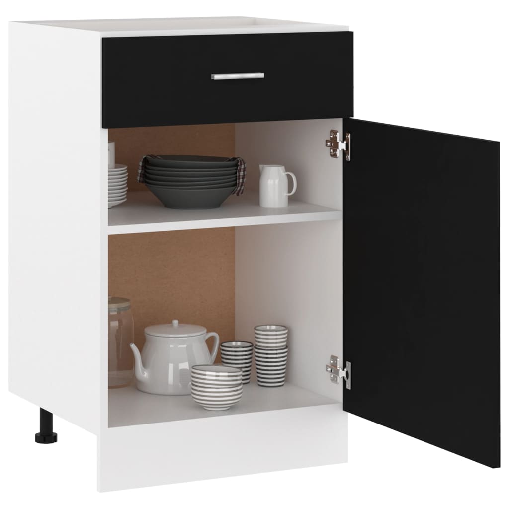 Kitchen Cabinets - Stylish Drawer Bottom Cabinet Black Engineered Wood