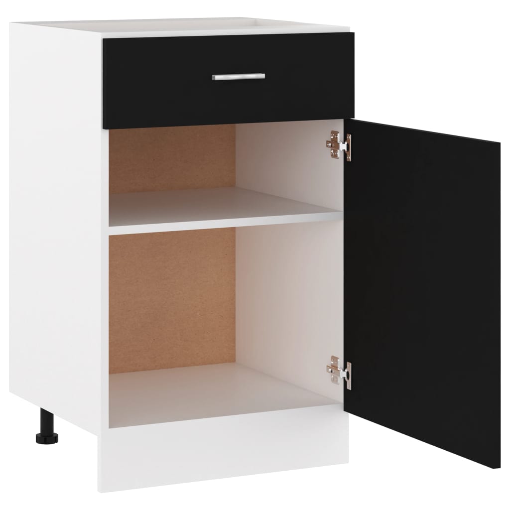 Wood finish - Stylish Drawer Bottom Cabinet Black Engineered Wood