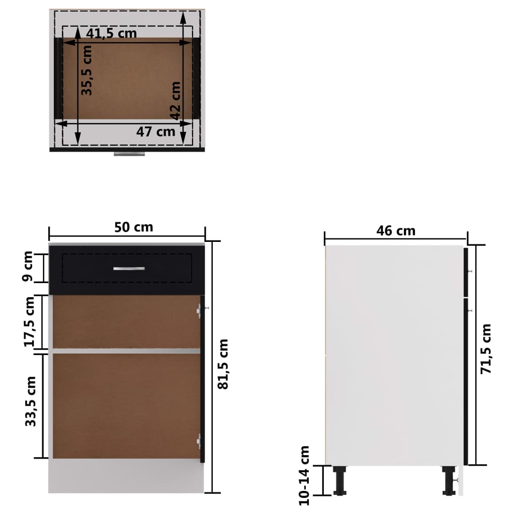 Stylish Drawer Bottom Cabinet Black Engineered Wood, Black colour