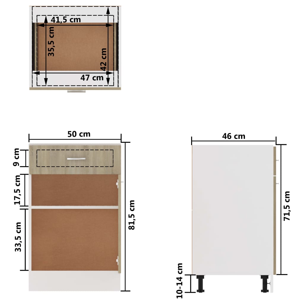 Stylish Drawer Bottom Cabinet Sonoma Oak Engineered Wood, Oak colour