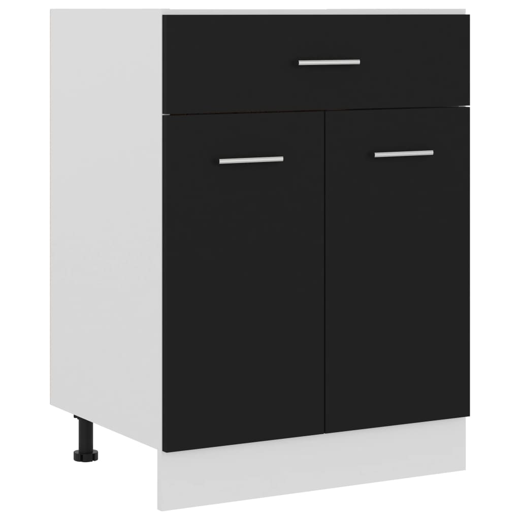 Black colour - Stylish - Drawer Bottom Cabinet Black Engineered Wood