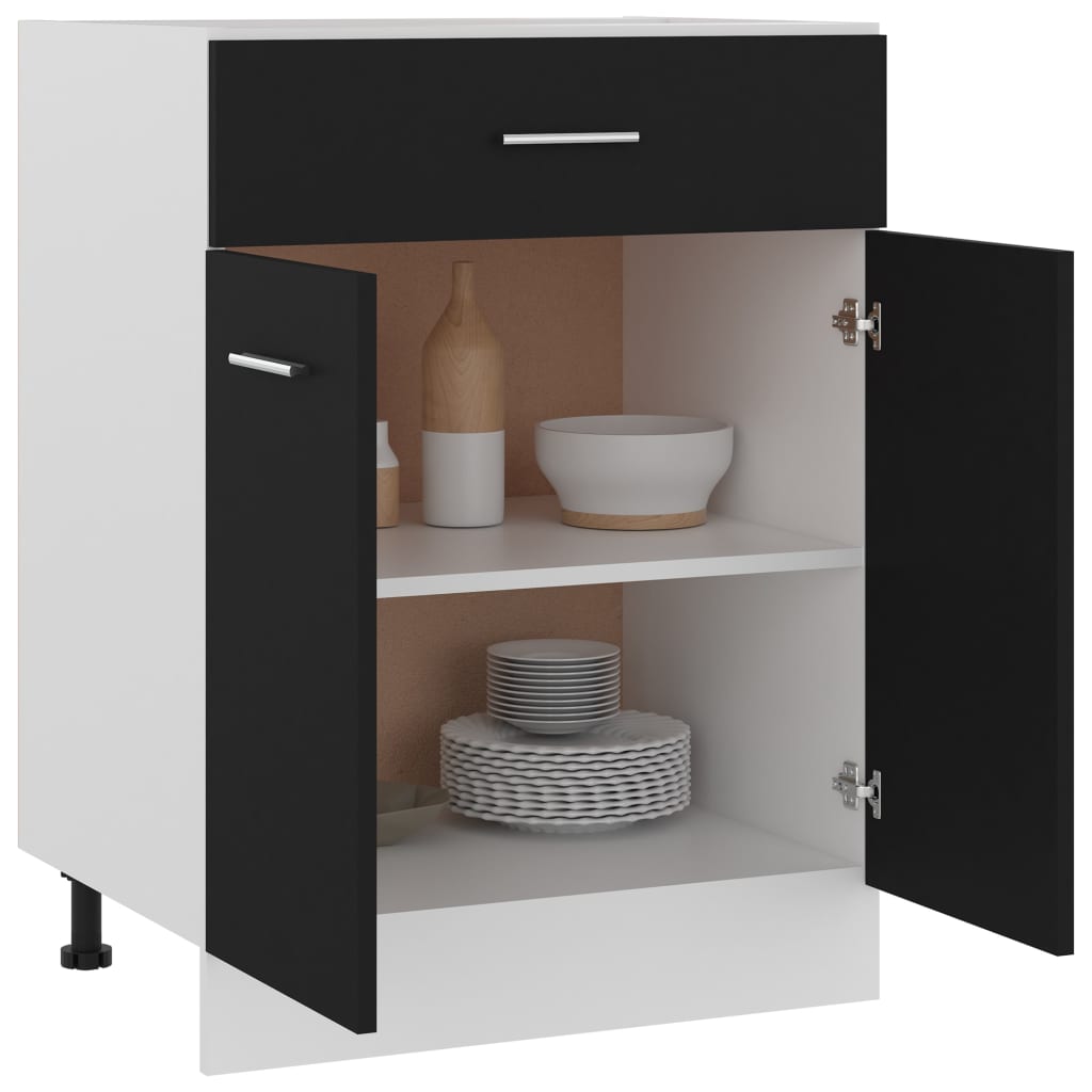 Stylish - Drawer Bottom Cabinet Black Engineered Wood | Wood finish