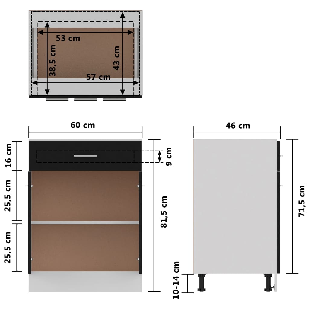 Stylish - Drawer Bottom Cabinet Black Engineered Wood, Black colour