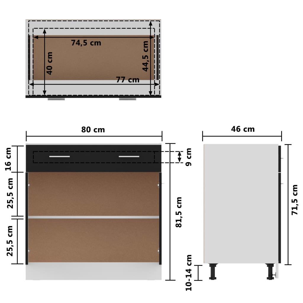 Drawer Bottom Cabinet Black Engineered Wood