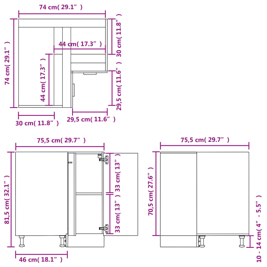 Corner Kitchen Cabinet Concrete Grey 75.5cm | Simpledeals