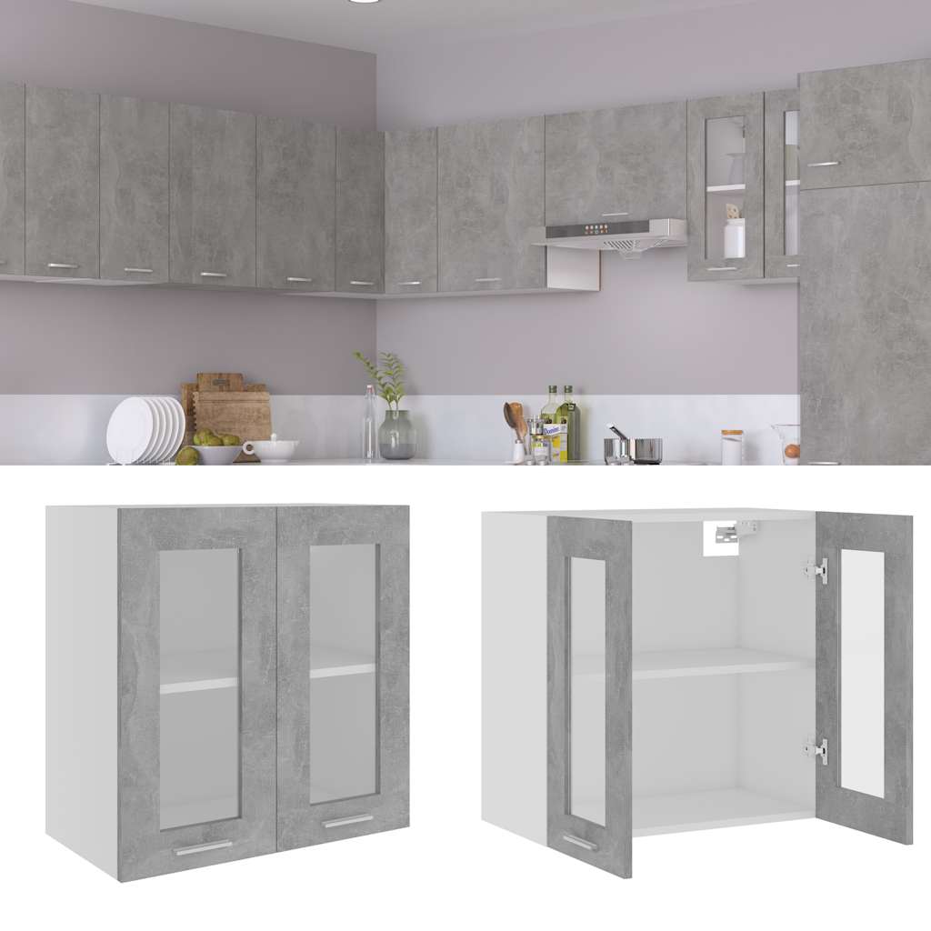 Glass Wall Cabinet Concrete Grey 60x60cm | Simpledeals