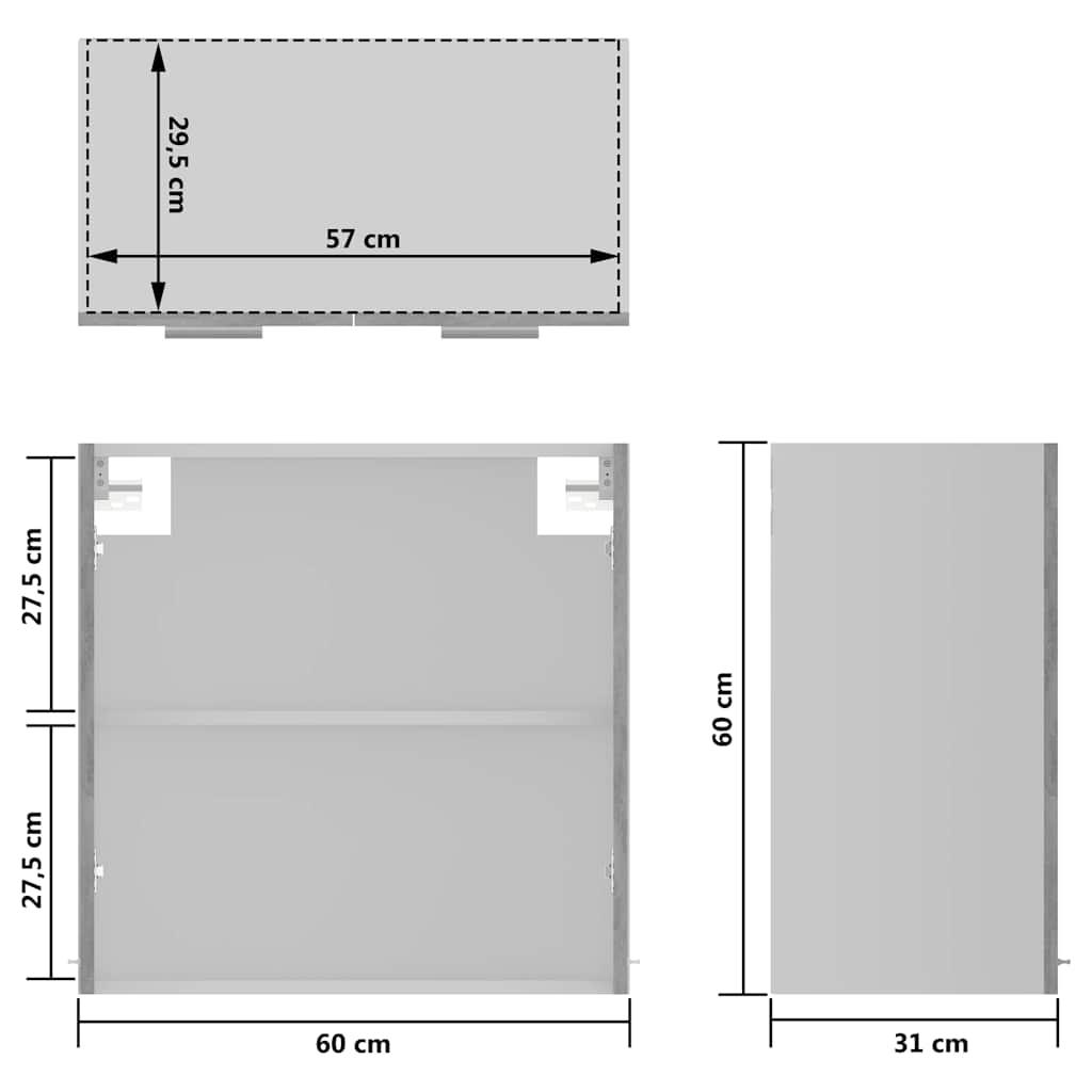 Glass Wall Cabinet Concrete Grey 60x60cm | Simpledeals