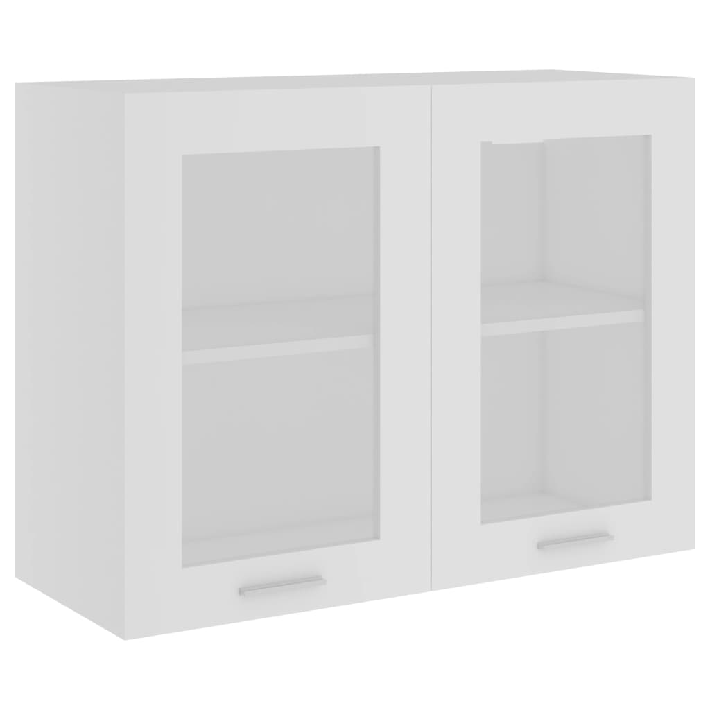 Glass Door Wall Cabinet White 80cm Kitchen Storage | Simpledeals