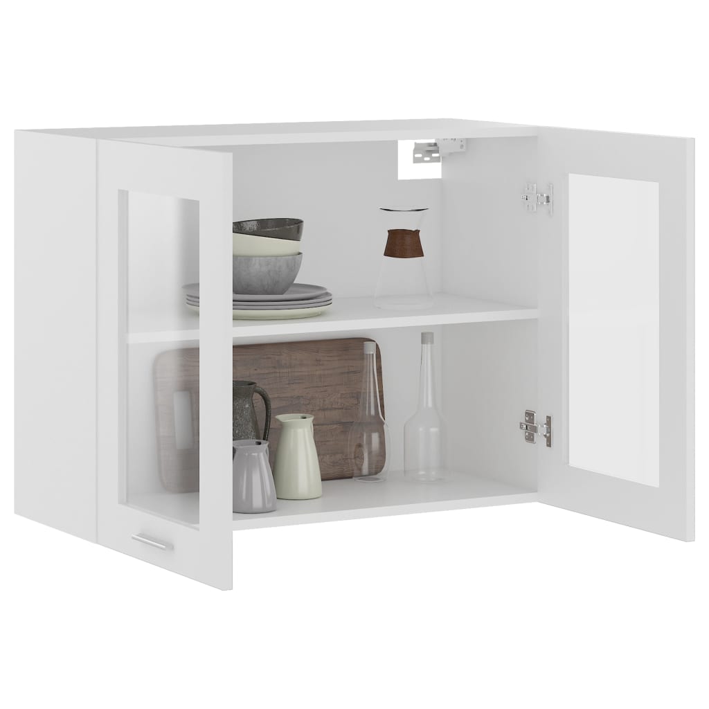 Glass Door Wall Cabinet White 80cm Kitchen Storage | Simpledeals