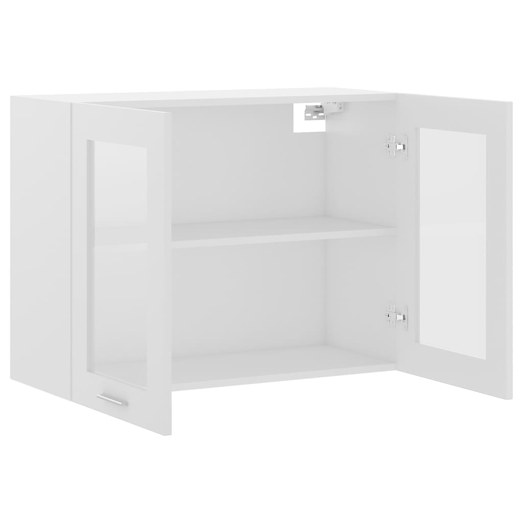 Glass Door Wall Cabinet White 80cm Kitchen Storage | Simpledeals