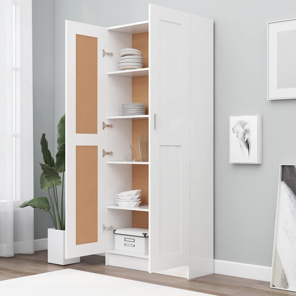 Tall White Book Cabinet 185cm Engineered Wood | Simpledeals