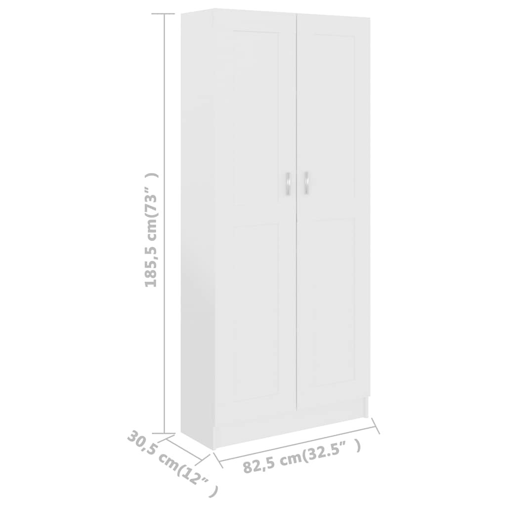 Tall White Book Cabinet 185cm Engineered Wood | Simpledeals