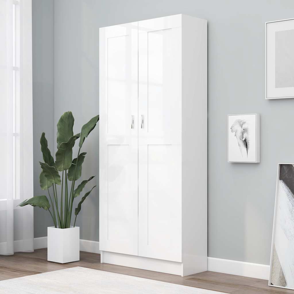 Tall White Book Cabinet 185cm Engineered Wood | Simpledeals