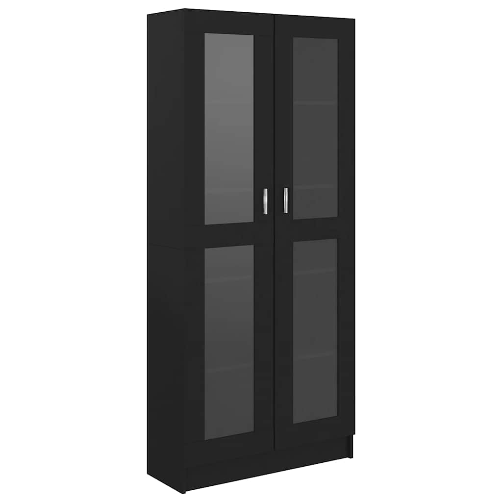 Black Display Cabinet Vitrine 185cm Glass Doors | Simpledeals