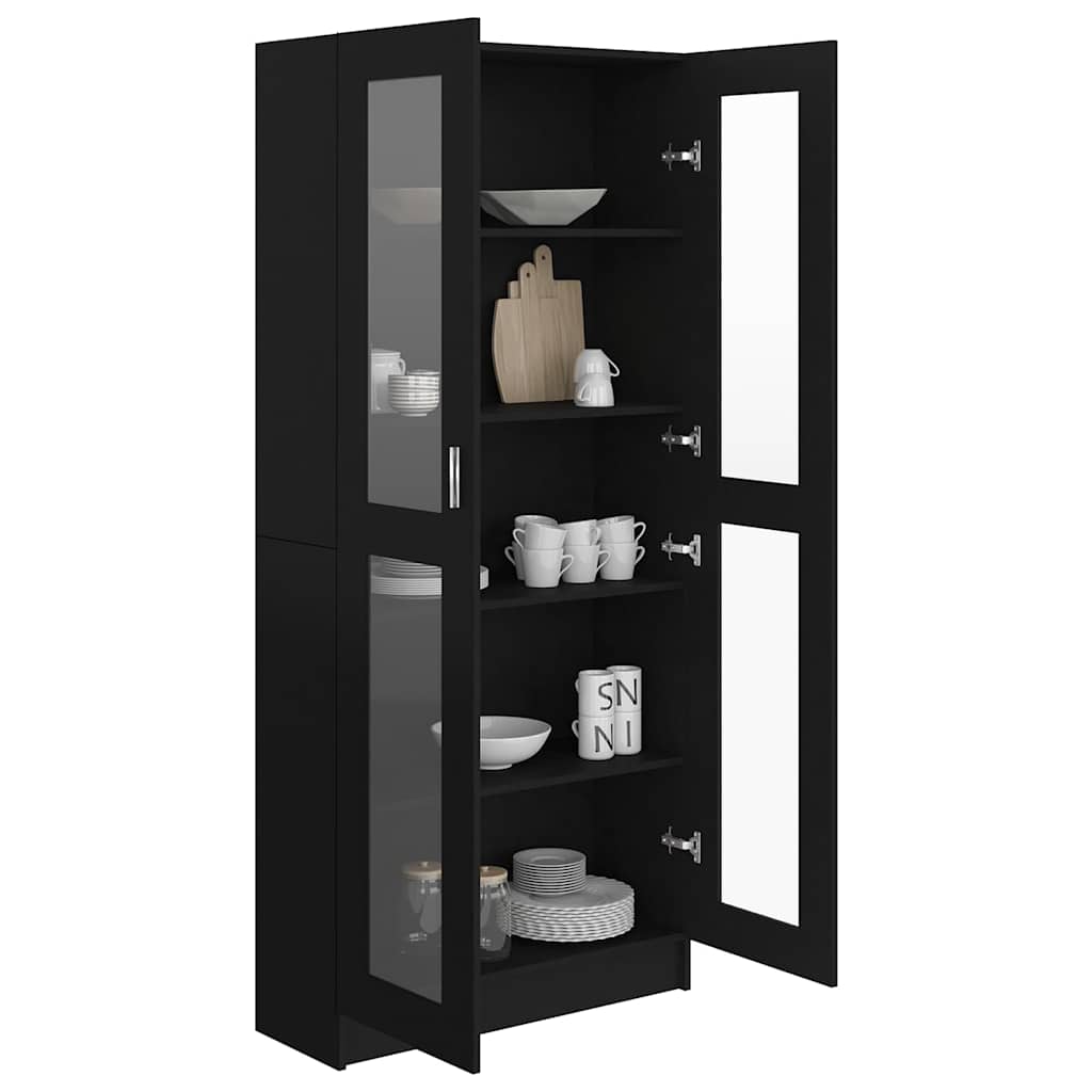 Black Display Cabinet Vitrine 185cm Glass Doors | Simpledeals