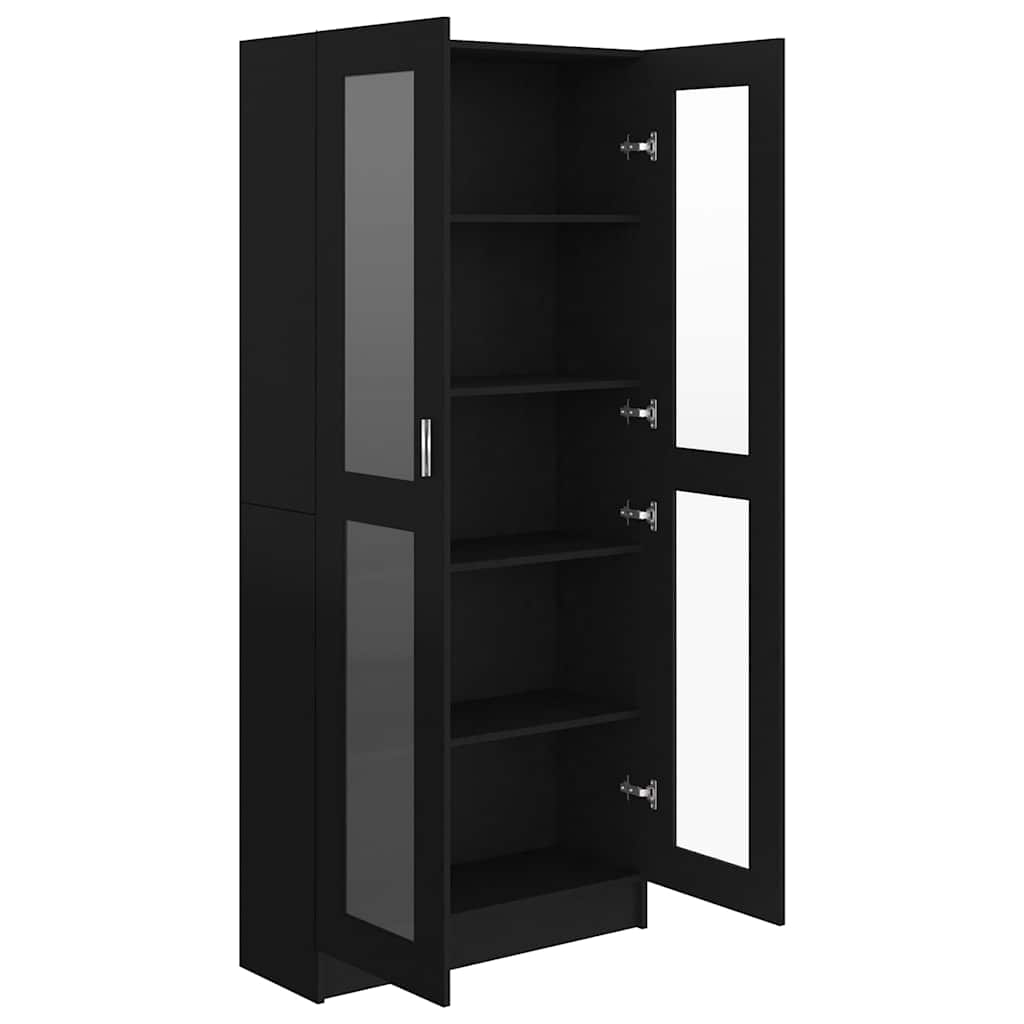 Black Display Cabinet Vitrine 185cm Glass Doors | Simpledeals