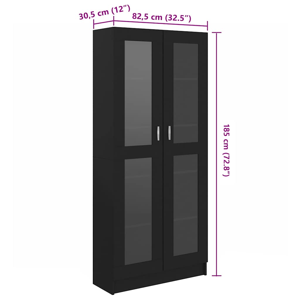 Black Display Cabinet Vitrine 185cm Glass Doors | Simpledeals