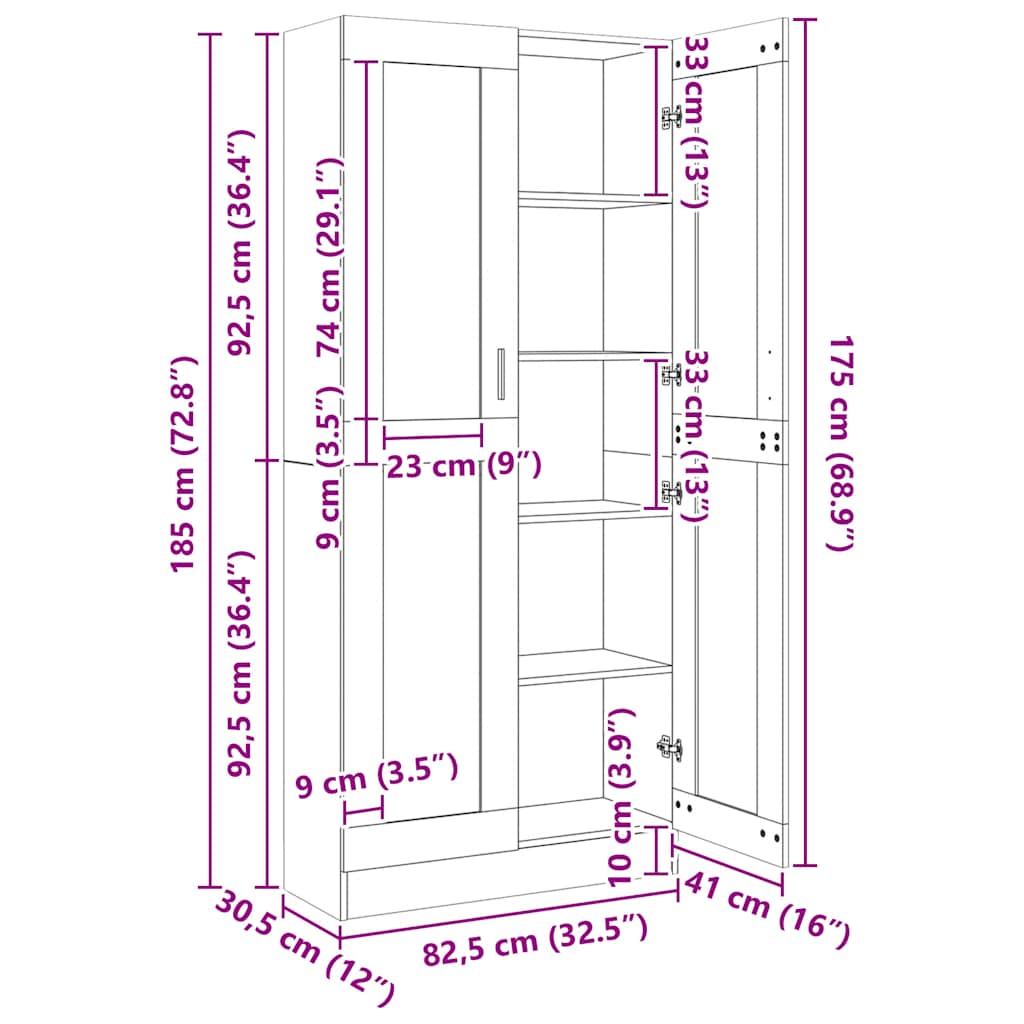 Black Display Cabinet Vitrine 185cm Glass Doors | Simpledeals
