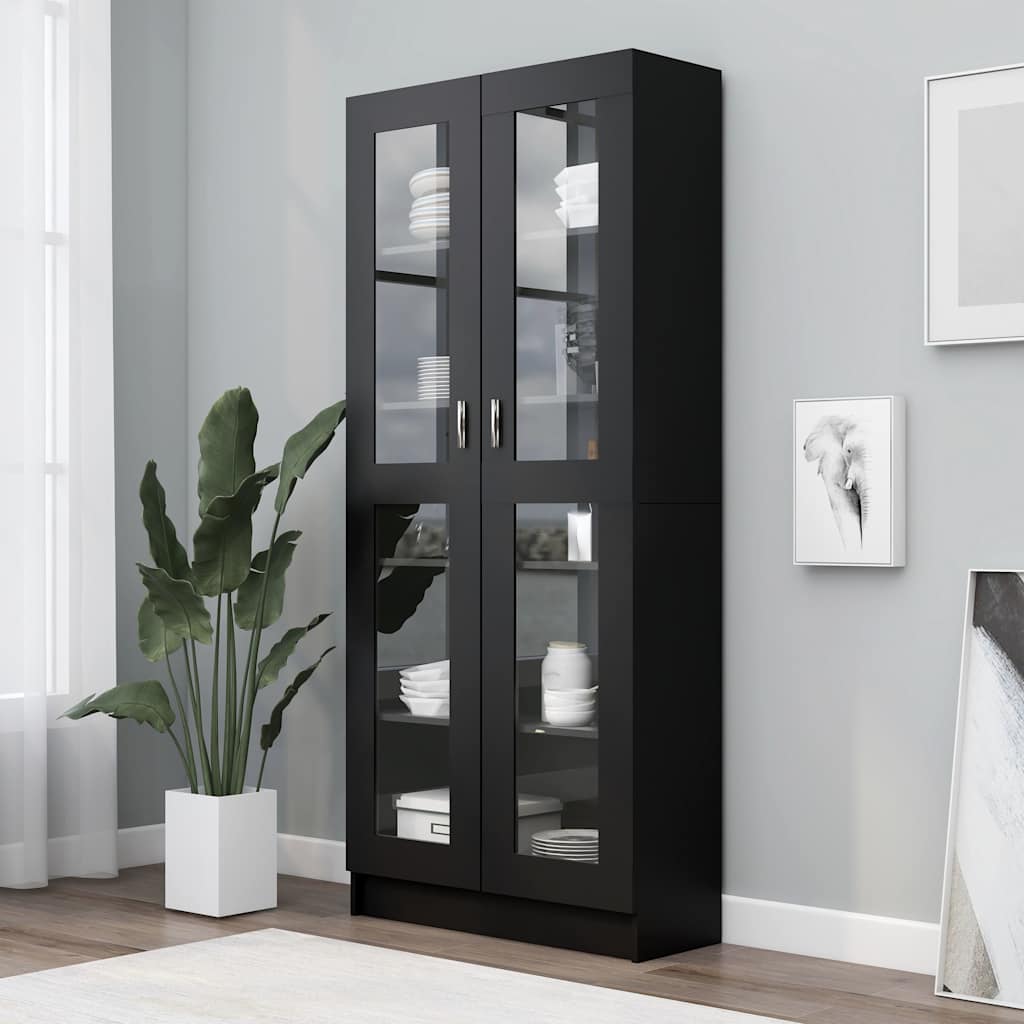 Black Display Cabinet Vitrine 185cm Glass Doors | Simpledeals