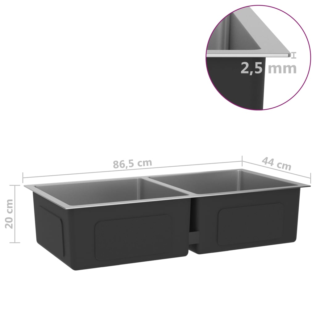Stainless Steel Kitchen Sink Silver 5x44x20cm