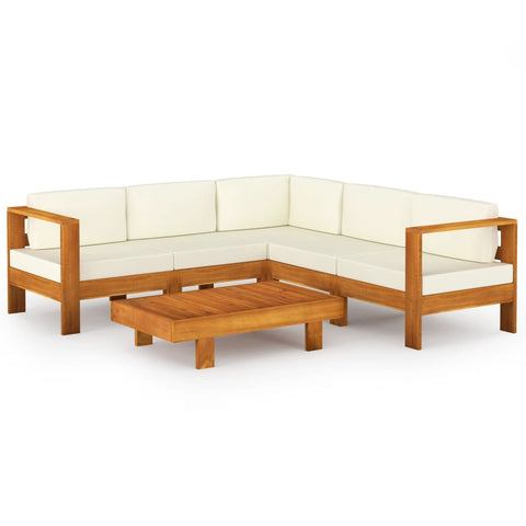 6 Piece Garden Lounge Set with Cream White Cushions Acacia Wood