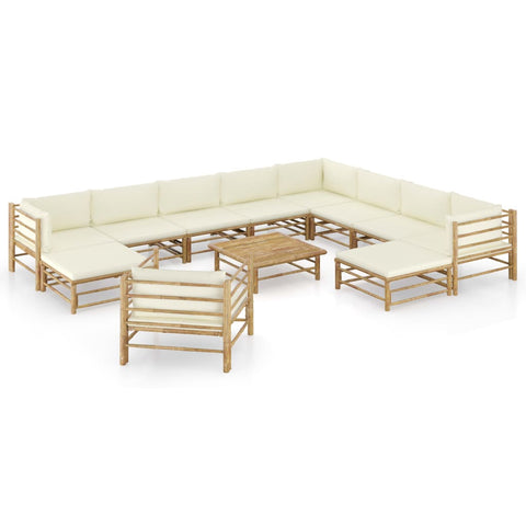 12 Piece Garden Lounge Set with Cream White Cushions Bamboo