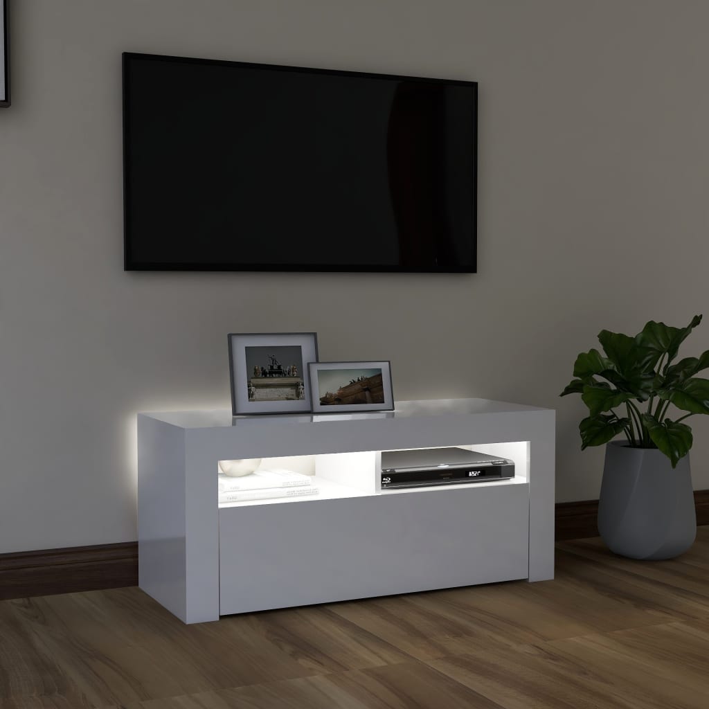 TV Cabinet with LED Lights High Gloss White