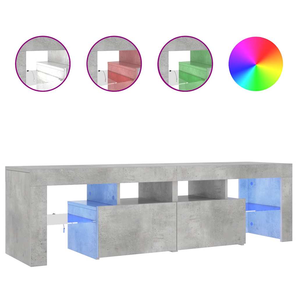TV Cabinet RGB LED Lights Concrete Grey 140cm | Simpledeals