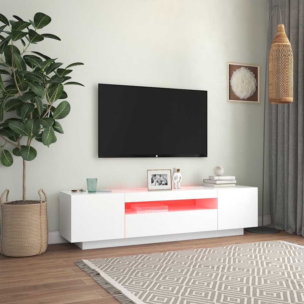 TV Cabinet LED Lights White 160cm Media Unit | Simpledeals