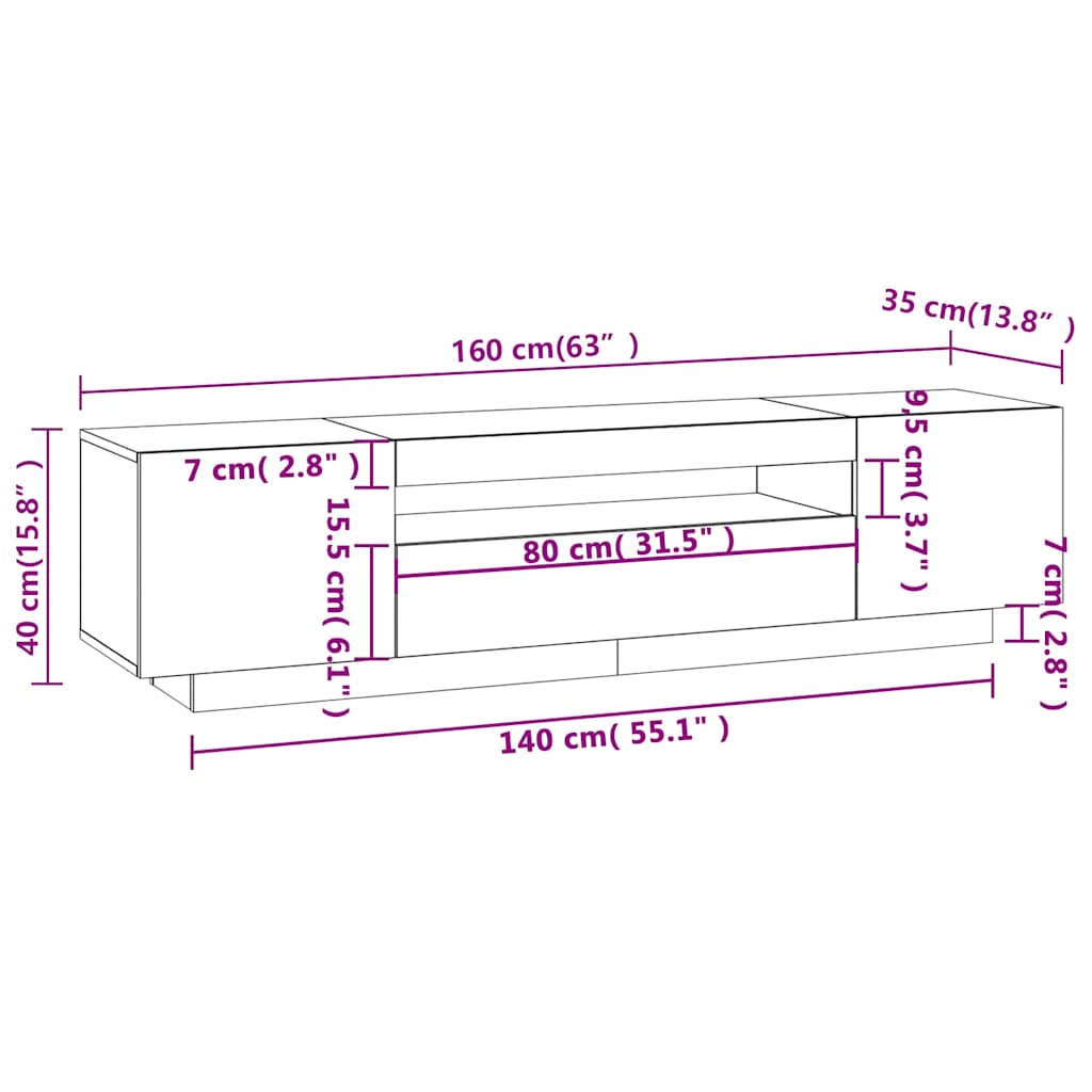 TV Cabinet LED Lights White 160cm Media Unit | Simpledeals