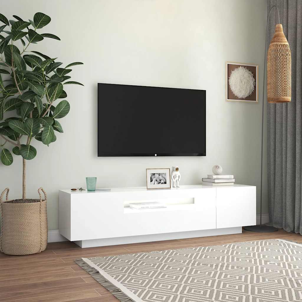TV Cabinet LED Lights White 160cm Media Unit | Simpledeals