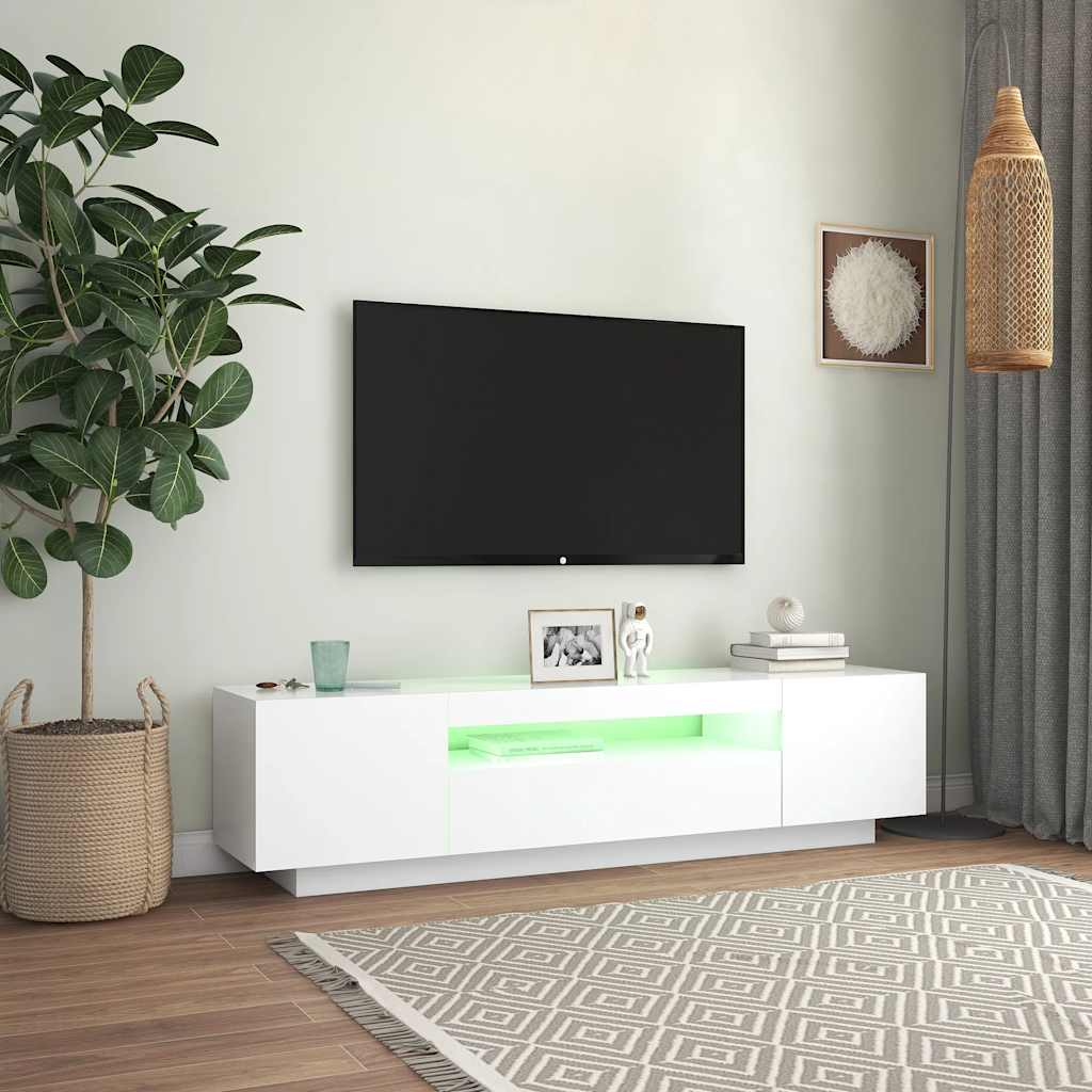 TV Cabinet LED Lights White 160cm Media Unit | Simpledeals