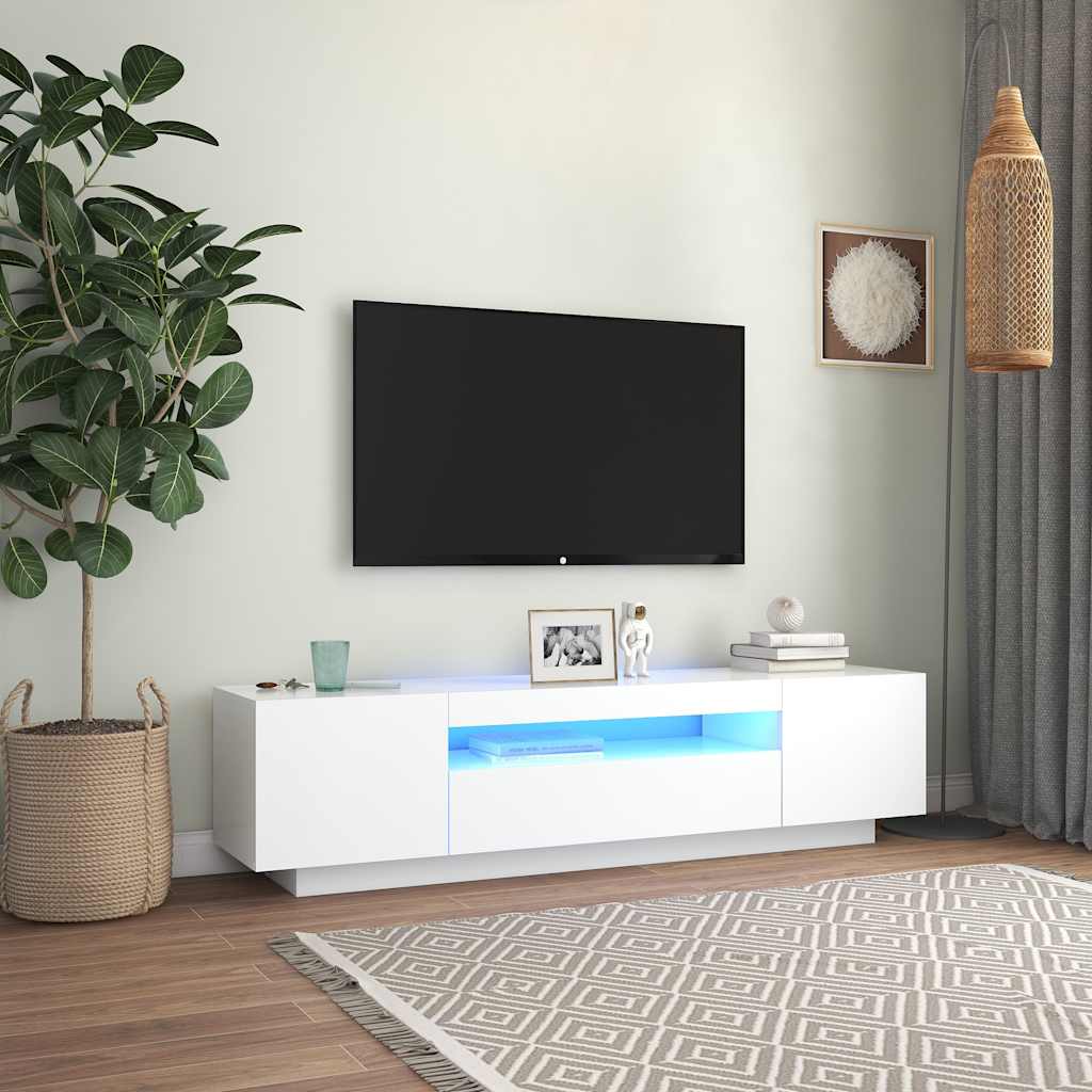 TV Cabinet LED Lights White 160cm Media Unit | Simpledeals