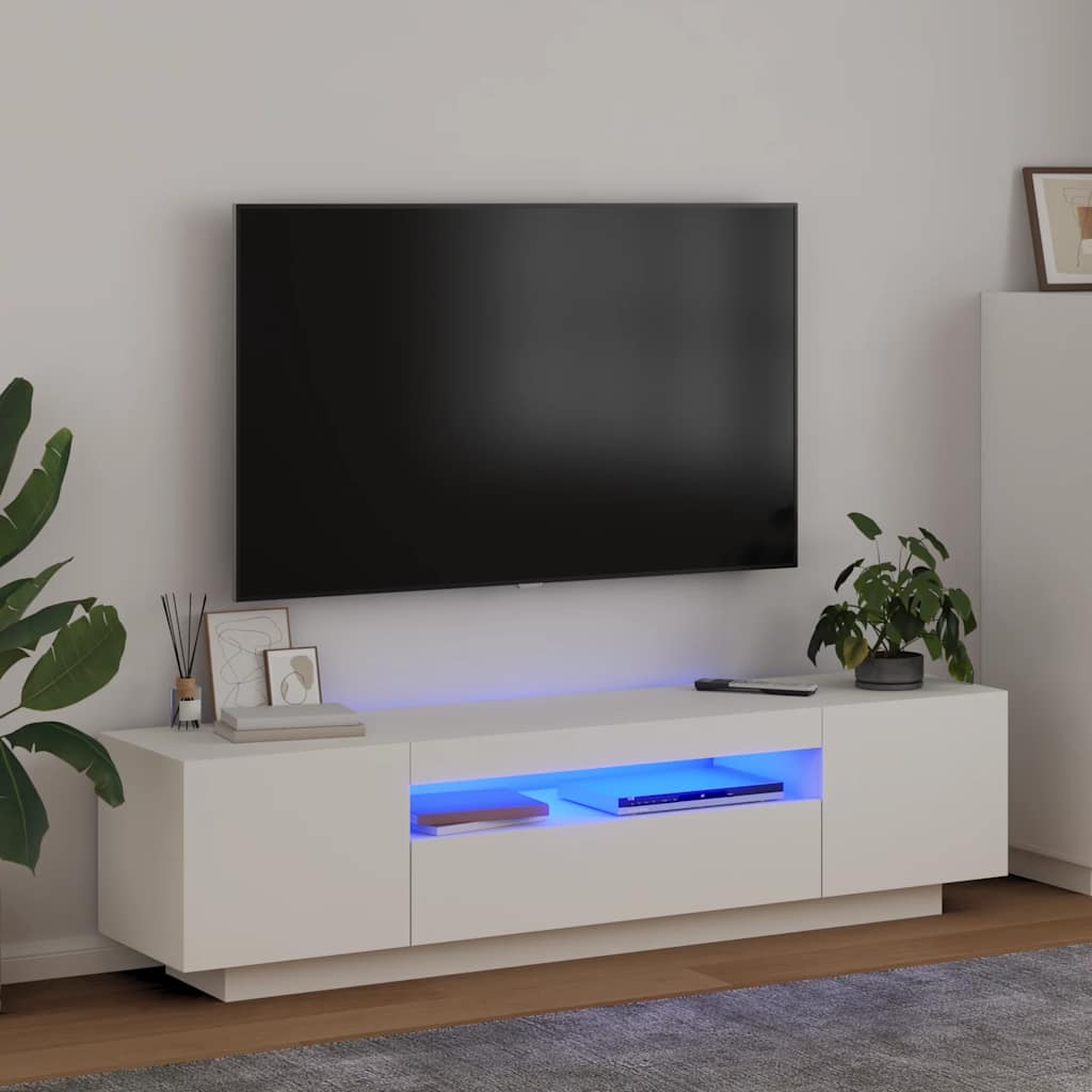 TV Cabinet LED Lights White 160cm Media Unit | Simpledeals
