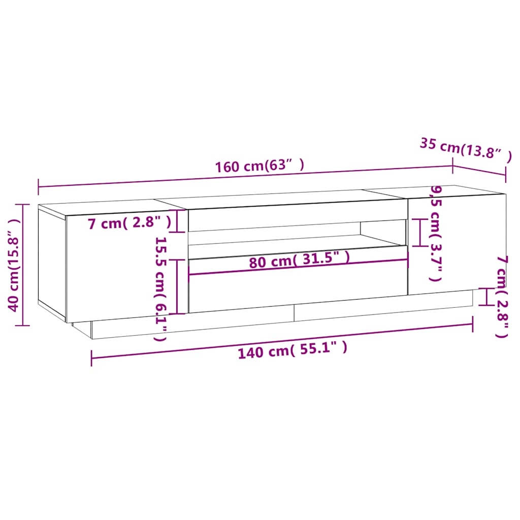 TV Cabinet RGB LED Lights 160cm Concrete Grey | Simpledeals