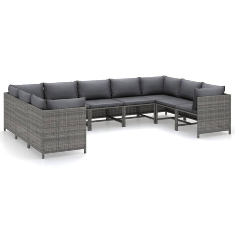 9-Piece Garden Lounge Set with Cushions Poly Rattan Grey
