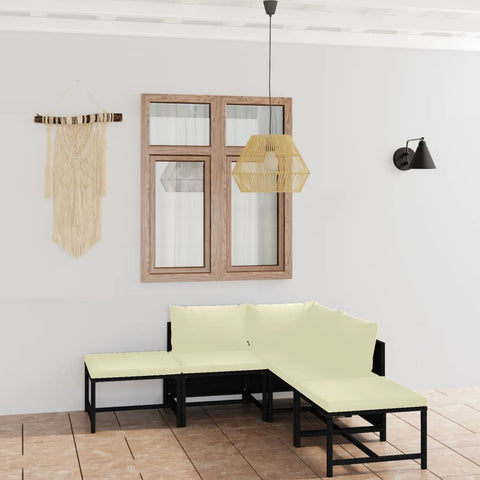 6-Pcs Garden Lounge Set with Cushions Poly Rattan Black