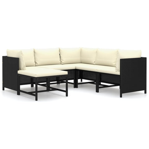 6 Piece Garden Lounge Set with Cushions Poly Rattan-Black