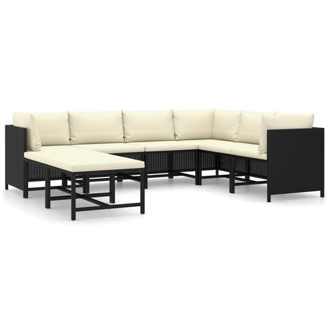 8 Piece Garden Lounge Set with Cushions Poly Rattan-Black
