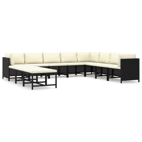 11 Piece Garden Lounge Set with Cushions Poly Rattan-Black