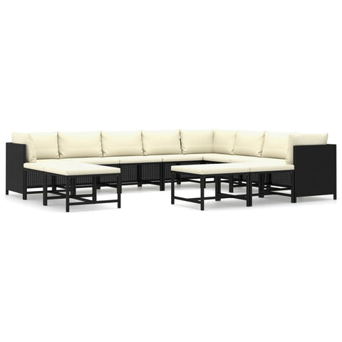 12-Piece Garden Lounge Set with Cushions Poly Rattan Black