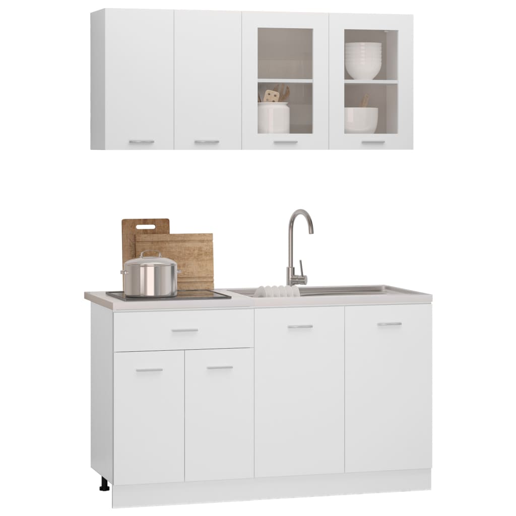 4-Piece Kitchen Cabinet Set White Engineered Wood | Simpledeals
