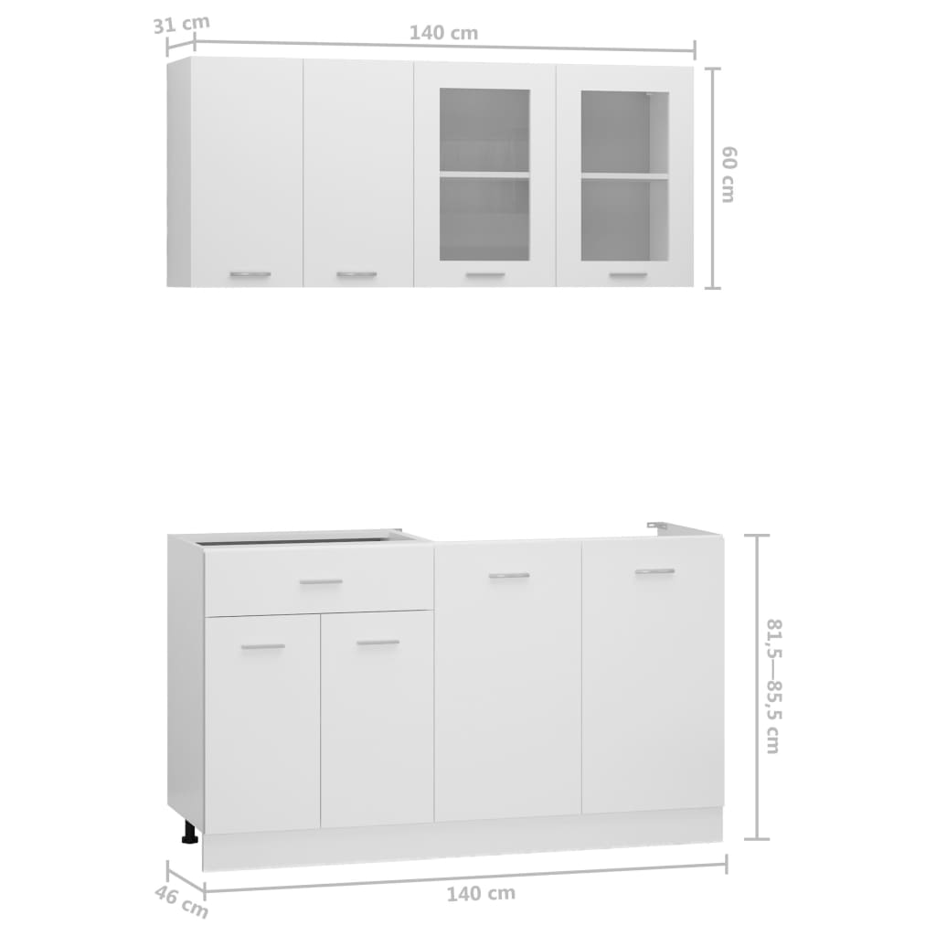 4-Piece Kitchen Cabinet Set White Engineered Wood | Simpledeals