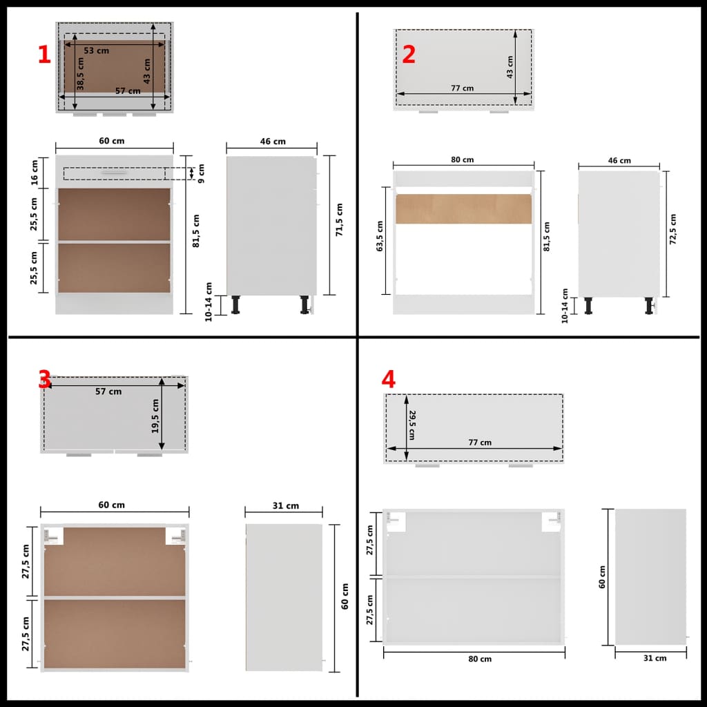 4-Piece Kitchen Cabinet Set White Engineered Wood | Simpledeals