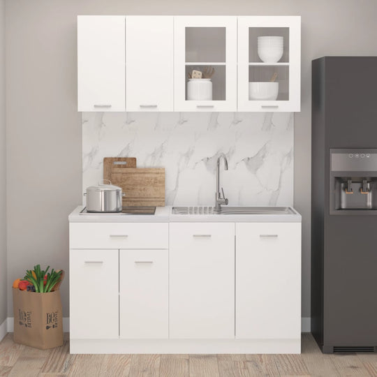 4-Piece Kitchen Cabinet Set White Engineered Wood