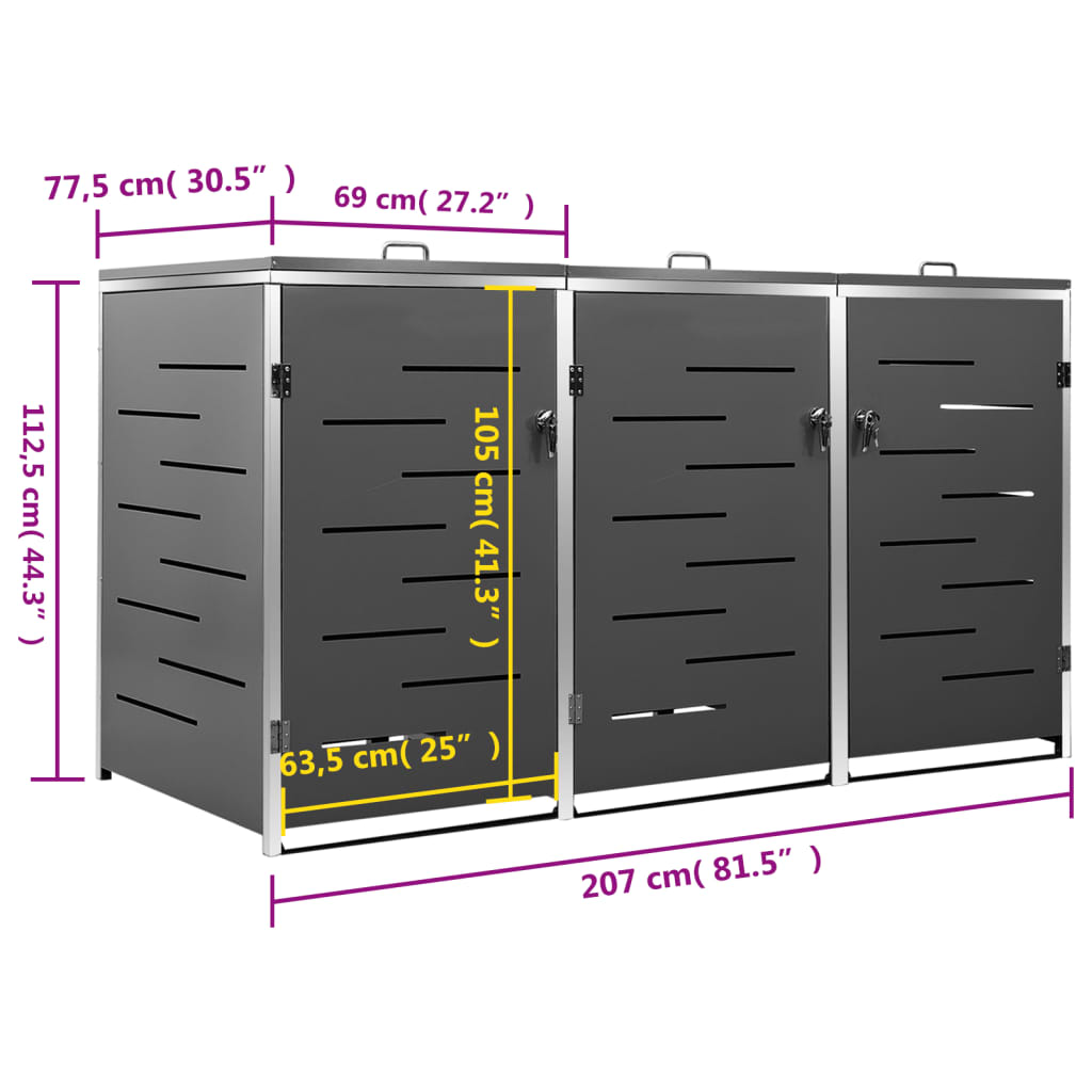 Triple Wheelie Bin Shed Stainless Steel | Simpledeals