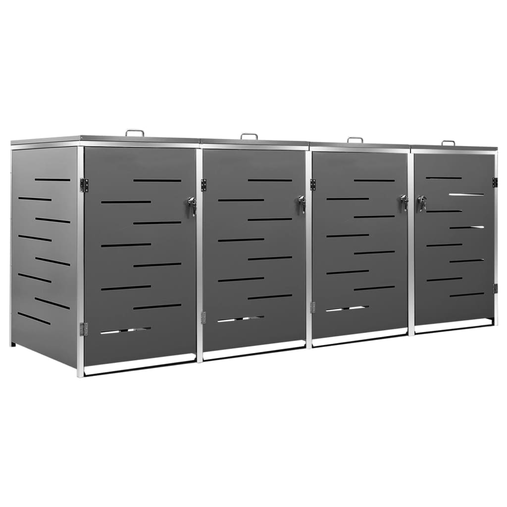 4-Bin Wheelie Bin Shed Stainless Steel Anthracite | Simpledeals