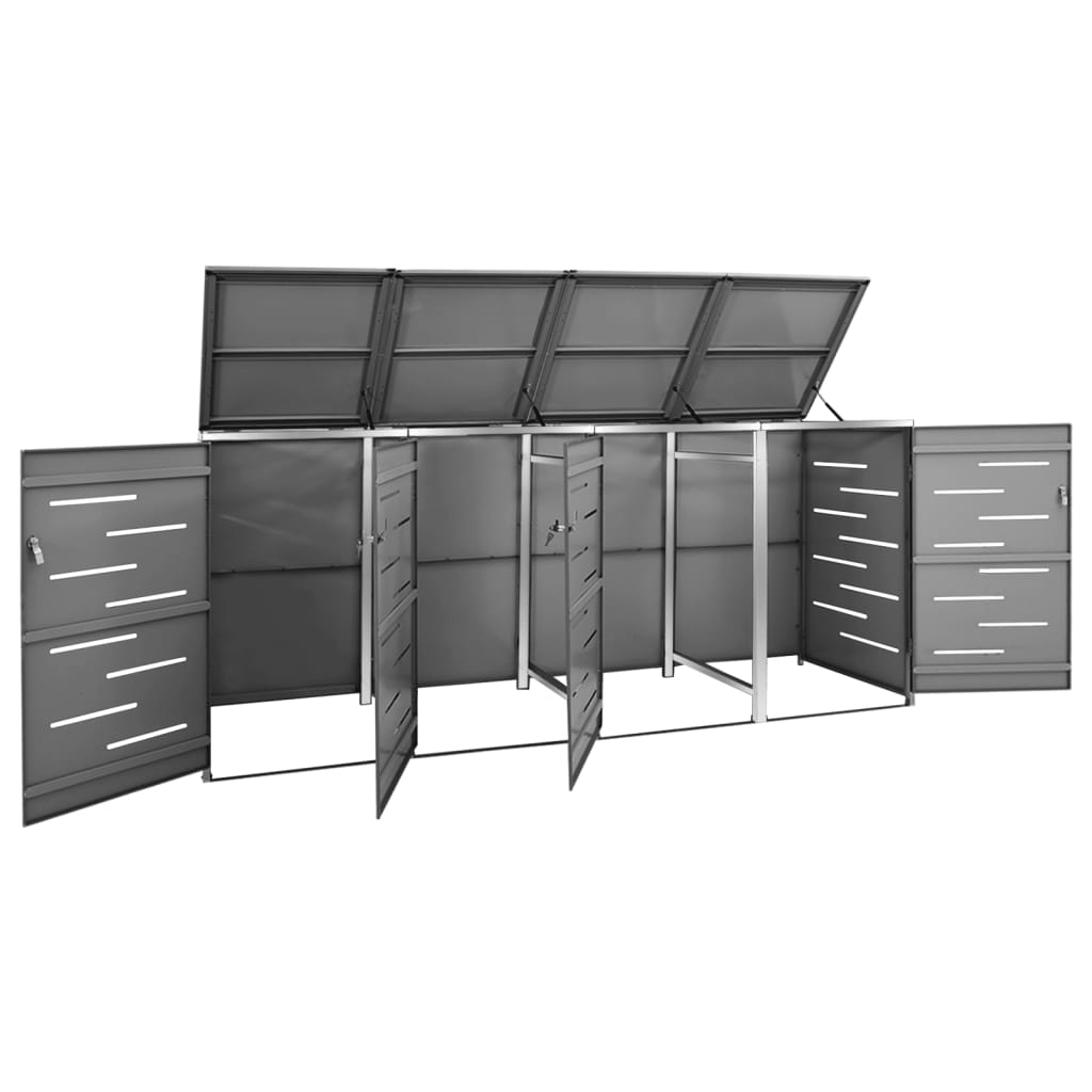 4-Bin Wheelie Bin Shed Stainless Steel Anthracite | Simpledeals